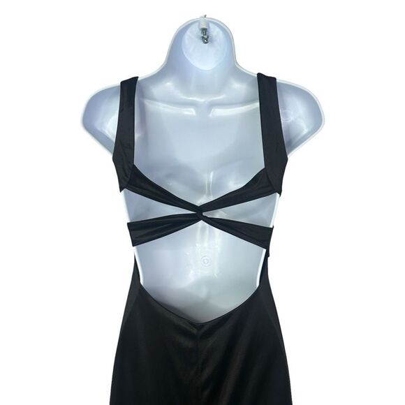 Vintage B. Darlin Black Satin Floor Length Gown - Size 1 / 2 Juniors - Picture 4 of 5